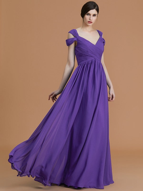 A-Line Charming Off-the-Shoulder Sleeveless Ruched Chiffon Bridesmaid Dresses