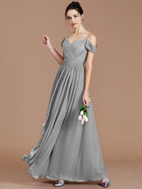 A-Line Charming Off-the-Shoulder Sleeveless Ruched Chiffon Bridesmaid Dresses