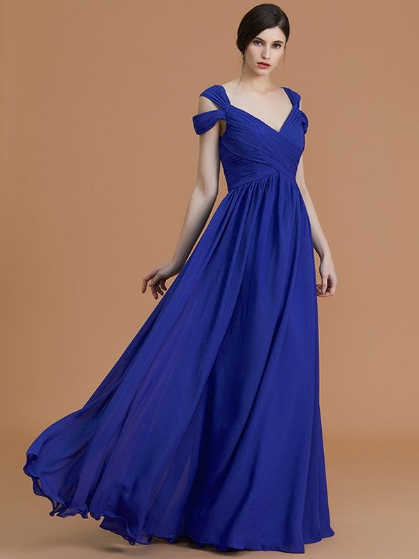 A-Line Charming Off-the-Shoulder Sleeveless Ruched Chiffon Bridesmaid Dresses