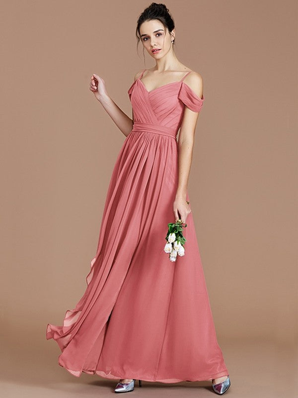 A-Line Charming Off-the-Shoulder Sleeveless Ruched Chiffon Bridesmaid Dresses