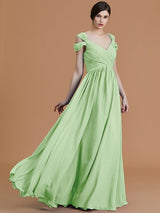 A-Line Charming Off-the-Shoulder Sleeveless Ruched Chiffon Bridesmaid Dresses