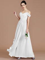 A-Line Charming Off-the-Shoulder Sleeveless Ruched Chiffon Bridesmaid Dresses