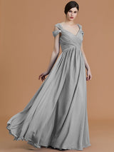 A-Line Charming Off-the-Shoulder Sleeveless Ruched Chiffon Bridesmaid Dresses