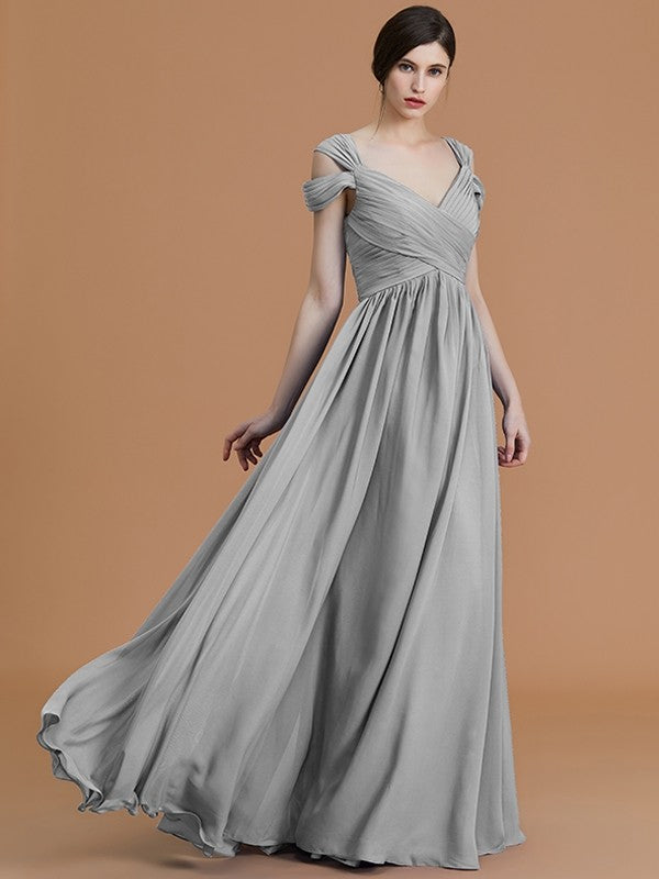 A-Line Charming Off-the-Shoulder Sleeveless Ruched Chiffon Bridesmaid Dresses