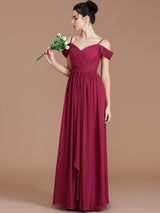 A-Line Charming Off-the-Shoulder Sleeveless Ruched Chiffon Bridesmaid Dresses