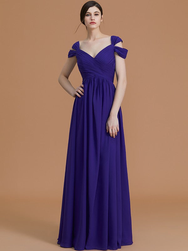 A-Line Charming Off-the-Shoulder Sleeveless Ruched Chiffon Bridesmaid Dresses