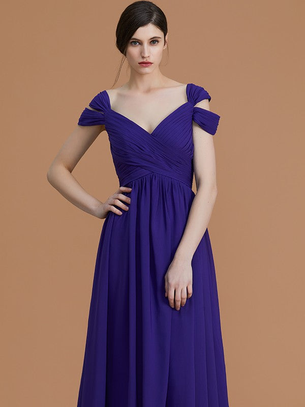 A-Line Charming Off-the-Shoulder Sleeveless Ruched Chiffon Bridesmaid Dresses