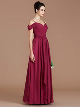 A-Line Charming Off-the-Shoulder Sleeveless Ruched Chiffon Bridesmaid Dresses