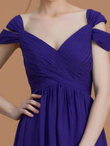 A-Line Charming Off-the-Shoulder Sleeveless Ruched Chiffon Bridesmaid Dresses