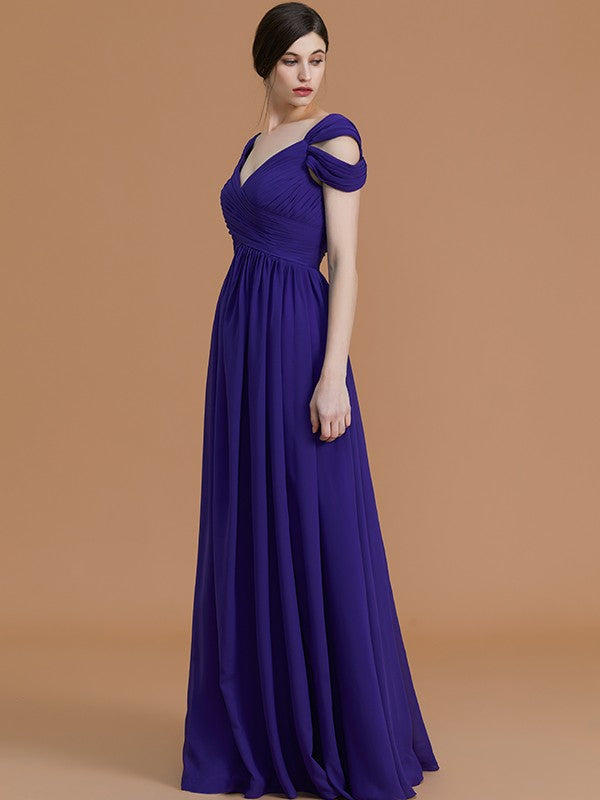 A-Line Charming Off-the-Shoulder Sleeveless Ruched Chiffon Bridesmaid Dresses