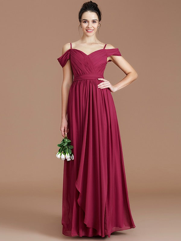 A-Line Charming Off-the-Shoulder Sleeveless Ruched Chiffon Bridesmaid Dresses