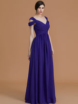 A-Line Charming Off-the-Shoulder Sleeveless Ruched Chiffon Bridesmaid Dresses