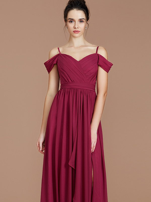 A-Line Charming Off-the-Shoulder Sleeveless Ruched Chiffon Bridesmaid Dresses