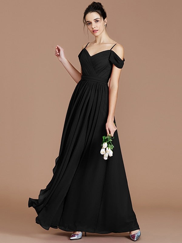 A-Line Charming Off-the-Shoulder Sleeveless Ruched Chiffon Bridesmaid Dresses