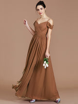 A-Line Charming Off-the-Shoulder Sleeveless Ruched Chiffon Bridesmaid Dresses