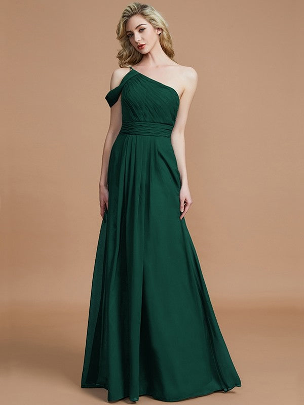 A-Line Charming One Shoulder Chiffon Sleeveless Bridesmaid Dresses