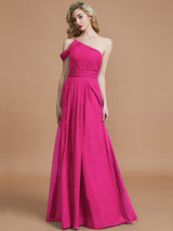 A-Line Charming One Shoulder Chiffon Sleeveless Bridesmaid Dresses