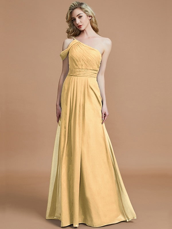 A-Line Charming One Shoulder Chiffon Sleeveless Bridesmaid Dresses