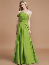 A-Line Charming One Shoulder Chiffon Sleeveless Bridesmaid Dresses