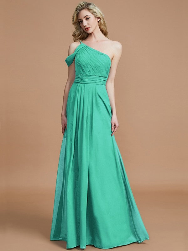 A-Line Charming One Shoulder Chiffon Sleeveless Bridesmaid Dresses