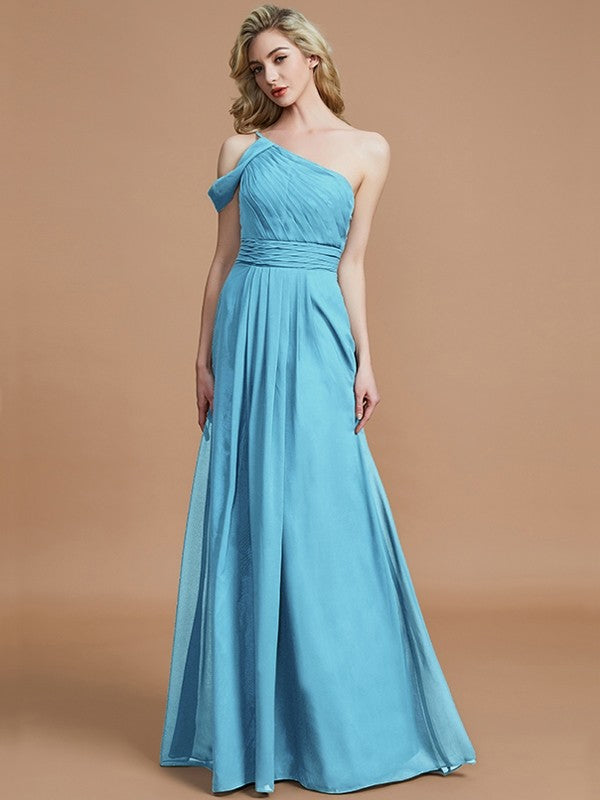 A-Line Charming One Shoulder Chiffon Sleeveless Bridesmaid Dresses