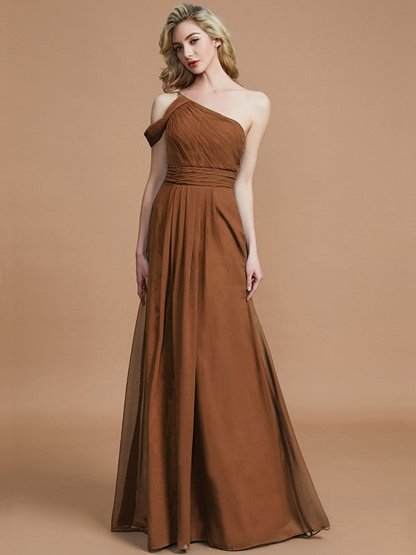 A-Line Charming One Shoulder Chiffon Sleeveless Bridesmaid Dresses