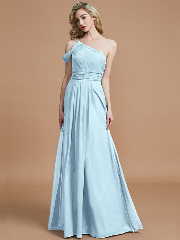 A-Line Charming One Shoulder Chiffon Sleeveless Bridesmaid Dresses