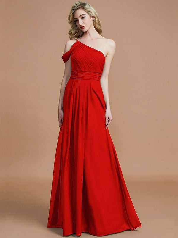 A-Line Charming One Shoulder Chiffon Sleeveless Bridesmaid Dresses