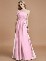 A-Line Charming One Shoulder Chiffon Sleeveless Bridesmaid Dresses