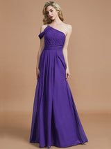 A-Line Charming One Shoulder Chiffon Sleeveless Bridesmaid Dresses