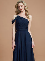 A-Line Charming One Shoulder Chiffon Sleeveless Bridesmaid Dresses