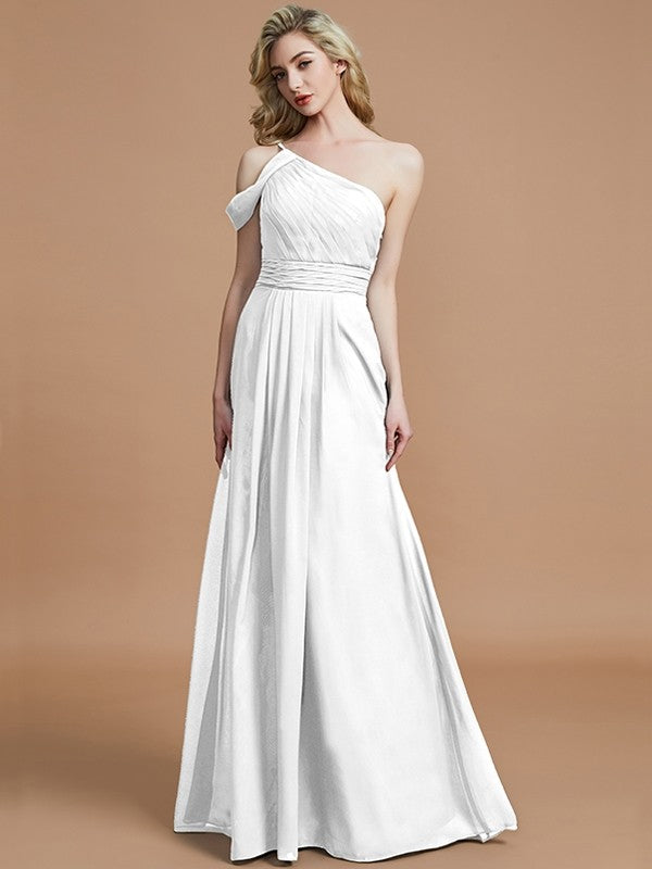 A-Line Charming One Shoulder Chiffon Sleeveless Bridesmaid Dresses