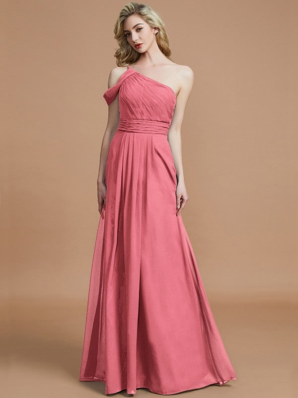 A-Line Charming One Shoulder Chiffon Sleeveless Bridesmaid Dresses