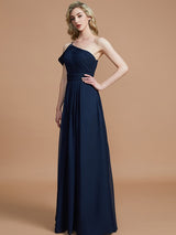 A-Line Charming One Shoulder Chiffon Sleeveless Bridesmaid Dresses