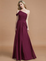 A-Line Charming One Shoulder Chiffon Sleeveless Bridesmaid Dresses