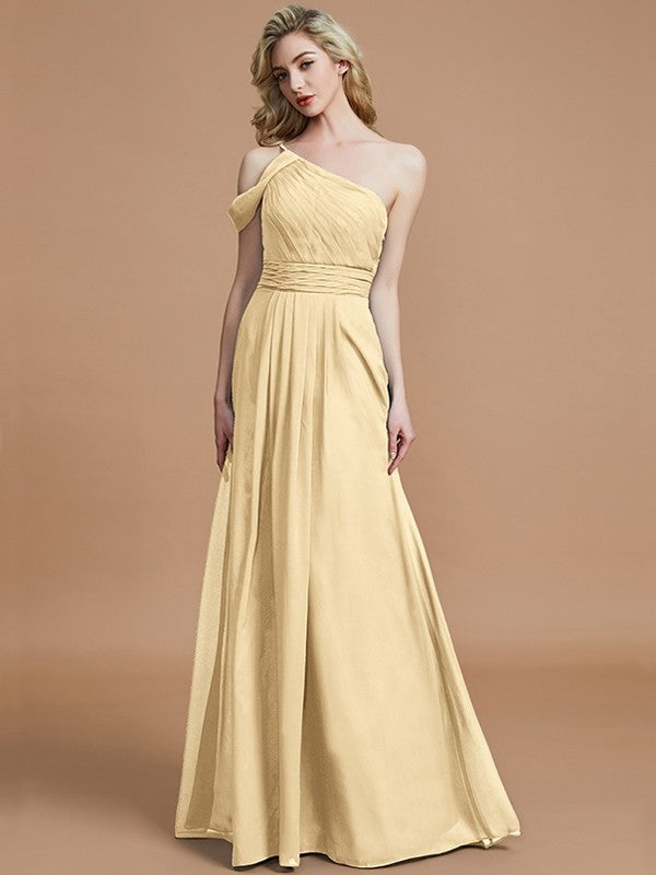 A-Line Charming One Shoulder Chiffon Sleeveless Bridesmaid Dresses