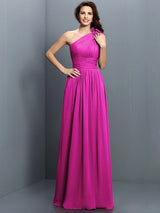 A-Line Charming One Shoulder Pleats Sleeveless Long Chiffon Bridesmaid Dresses