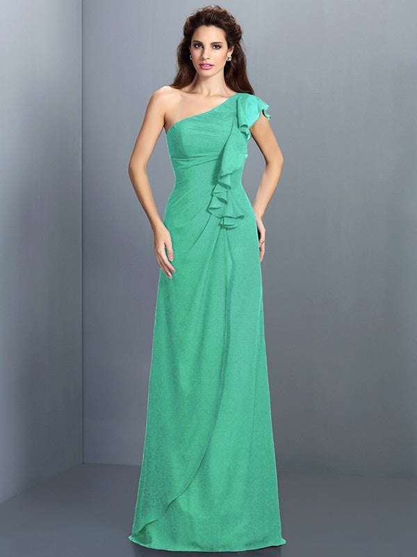 Charming One Shoulder Pleats Sleeveless Long Chiffon Bridesmaid Dresses