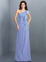 Charming One Shoulder Pleats Sleeveless Long Chiffon Bridesmaid Dresses