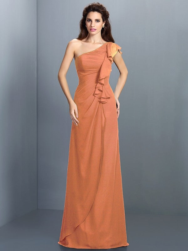 Charming One Shoulder Pleats Sleeveless Long Chiffon Bridesmaid Dresses