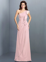 Charming One Shoulder Pleats Sleeveless Long Chiffon Bridesmaid Dresses