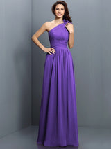 A-Line Charming One Shoulder Pleats Sleeveless Long Chiffon Bridesmaid Dresses