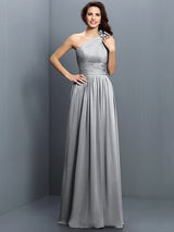 A-Line Charming One Shoulder Pleats Sleeveless Long Chiffon Bridesmaid Dresses