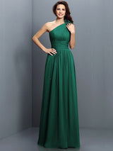 A-Line Charming One Shoulder Pleats Sleeveless Long Chiffon Bridesmaid Dresses