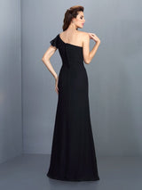 Charming One Shoulder Pleats Sleeveless Long Chiffon Bridesmaid Dresses