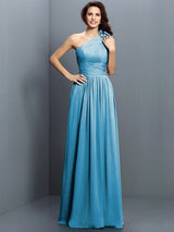 A-Line Charming One Shoulder Pleats Sleeveless Long Chiffon Bridesmaid Dresses