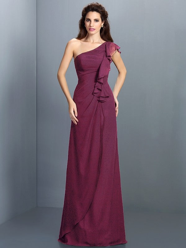 Charming One Shoulder Pleats Sleeveless Long Chiffon Bridesmaid Dresses