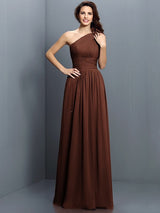 A-Line Charming One Shoulder Pleats Sleeveless Long Chiffon Bridesmaid Dresses