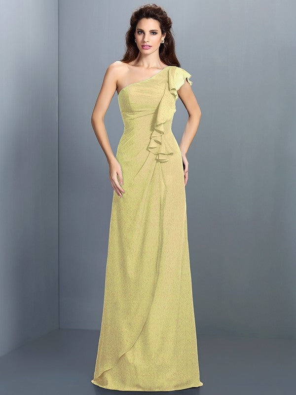 Charming One Shoulder Pleats Sleeveless Long Chiffon Bridesmaid Dresses