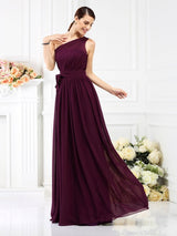 Charming One Shoulder Sash/Ribbon/Belt Sleeveless Long Chiffon Bridesmaid Dresses